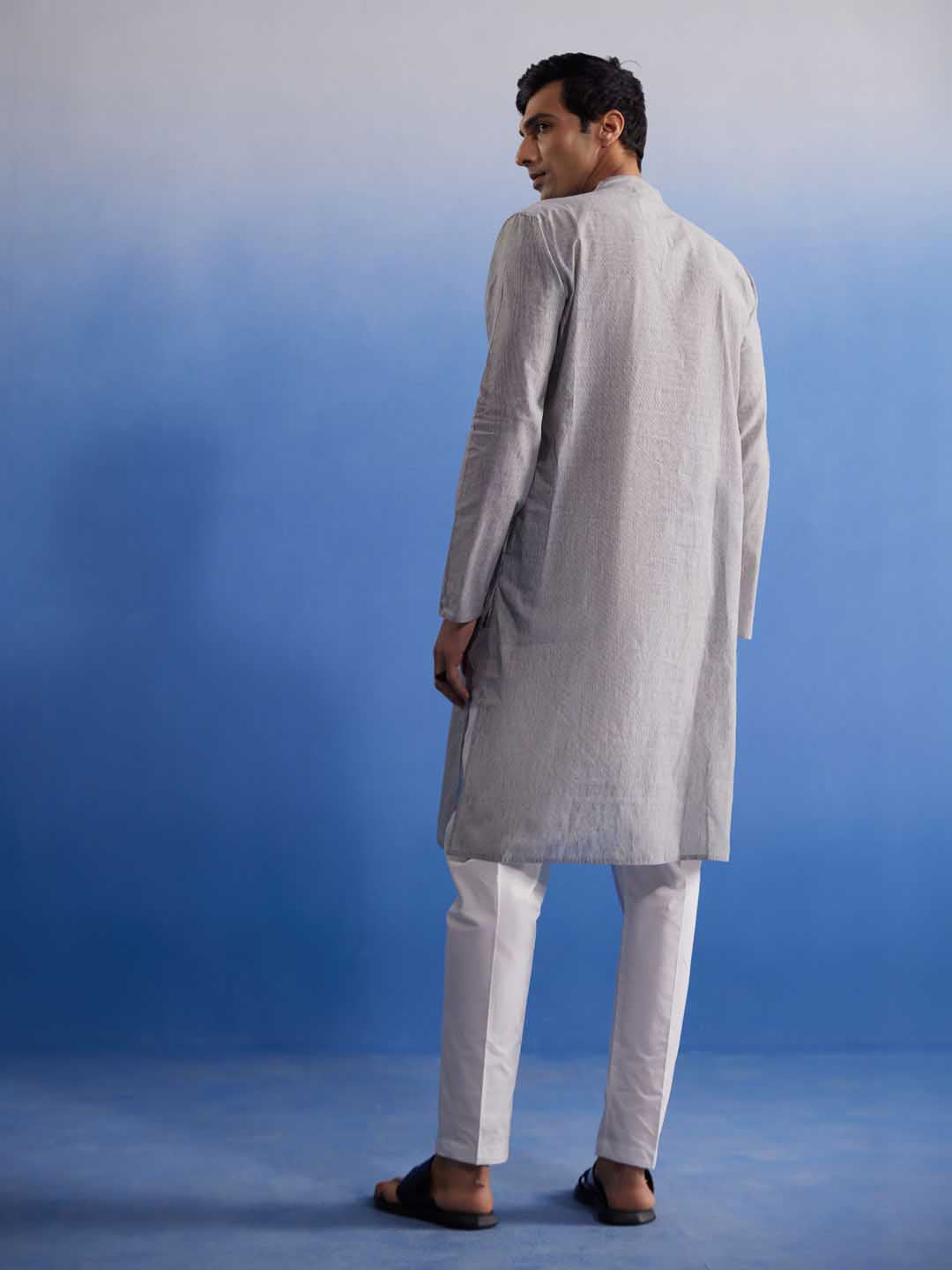 Sarvati Men's Grey Pure Cotton Handloom Kurta Pyjama Set