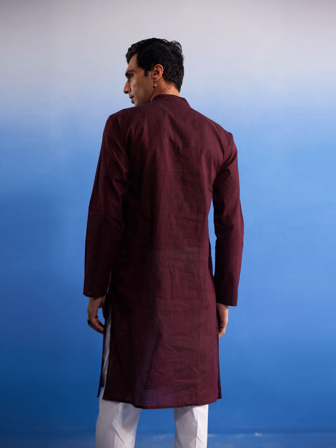 Sarvati Men's Maroon Pure Cotton Handloom Kurta Pyjama Set