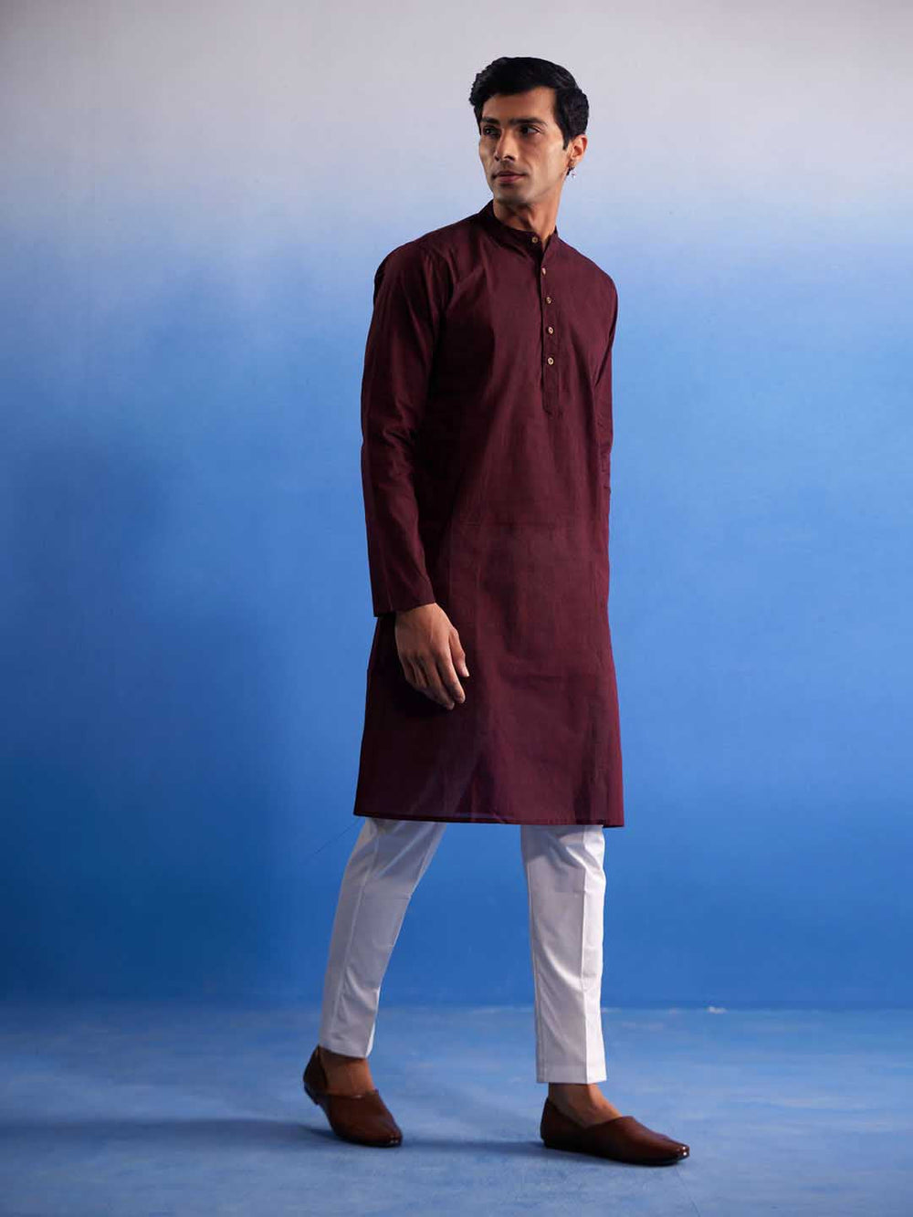 Sarvati Men's Maroon Pure Cotton Handloom Kurta Pyjama Set