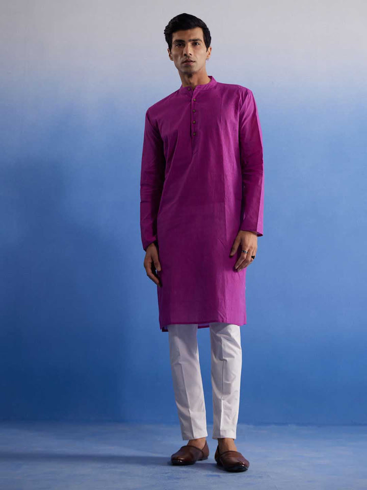 Sarvati Men's Purple Pure Cotton Handloom Kurta Pyjama Set