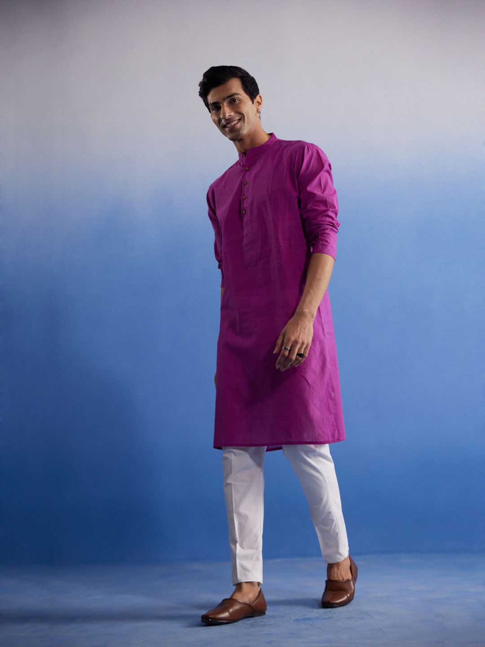 Sarvati Men's Purple Pure Cotton Handloom Kurta Pyjama Set