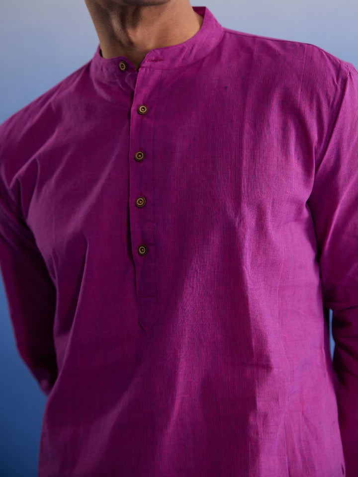 Sarvati Men's Purple Pure Cotton Handloom Kurta Pyjama Set