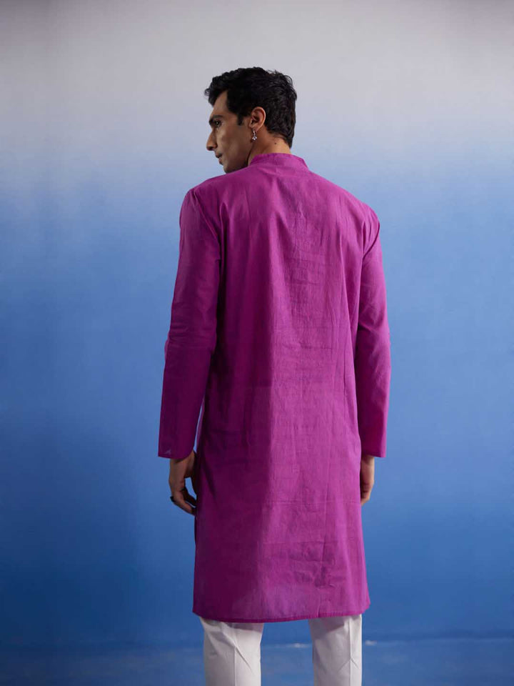 Sarvati Men's Purple Pure Cotton Handloom Kurta Pyjama Set