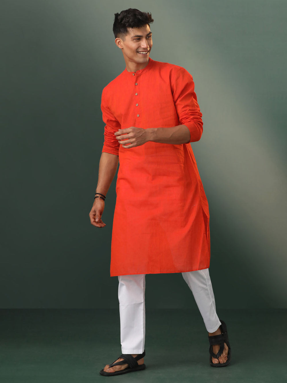 Sarvati Men's Red Pure Cotton Handloom Kurta Pyjama Set