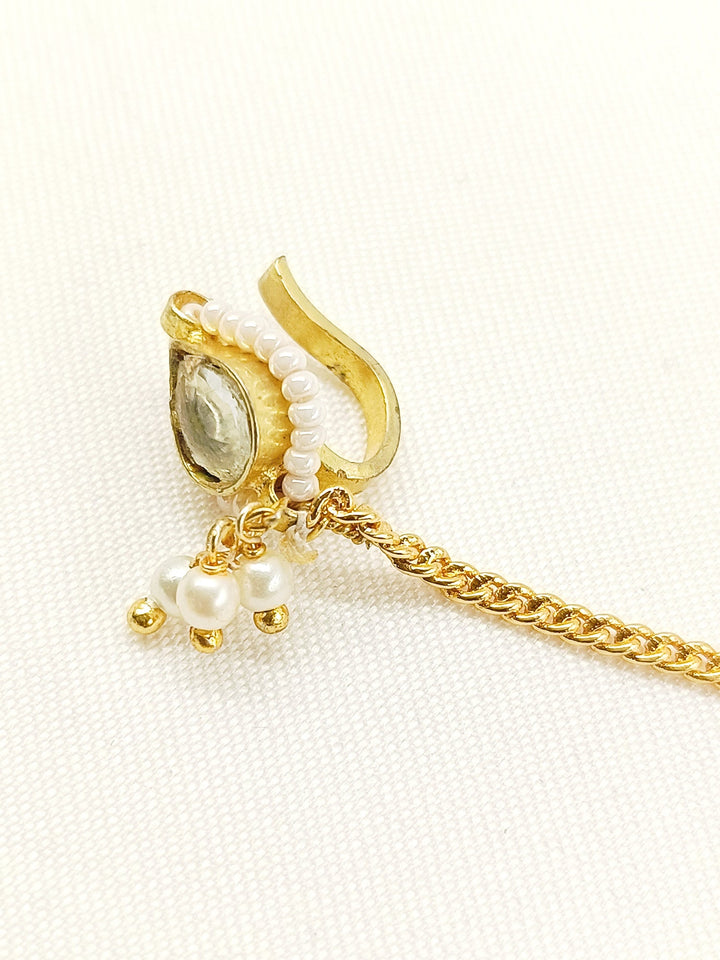 Ekisha White Kundan Nath With Chain