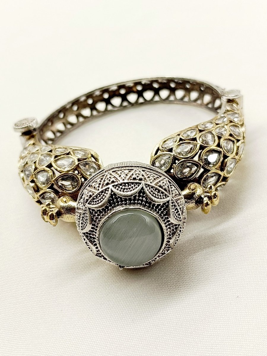 Aabirah White Peacock Oxidized Bracelet - House of Sarvati LLC