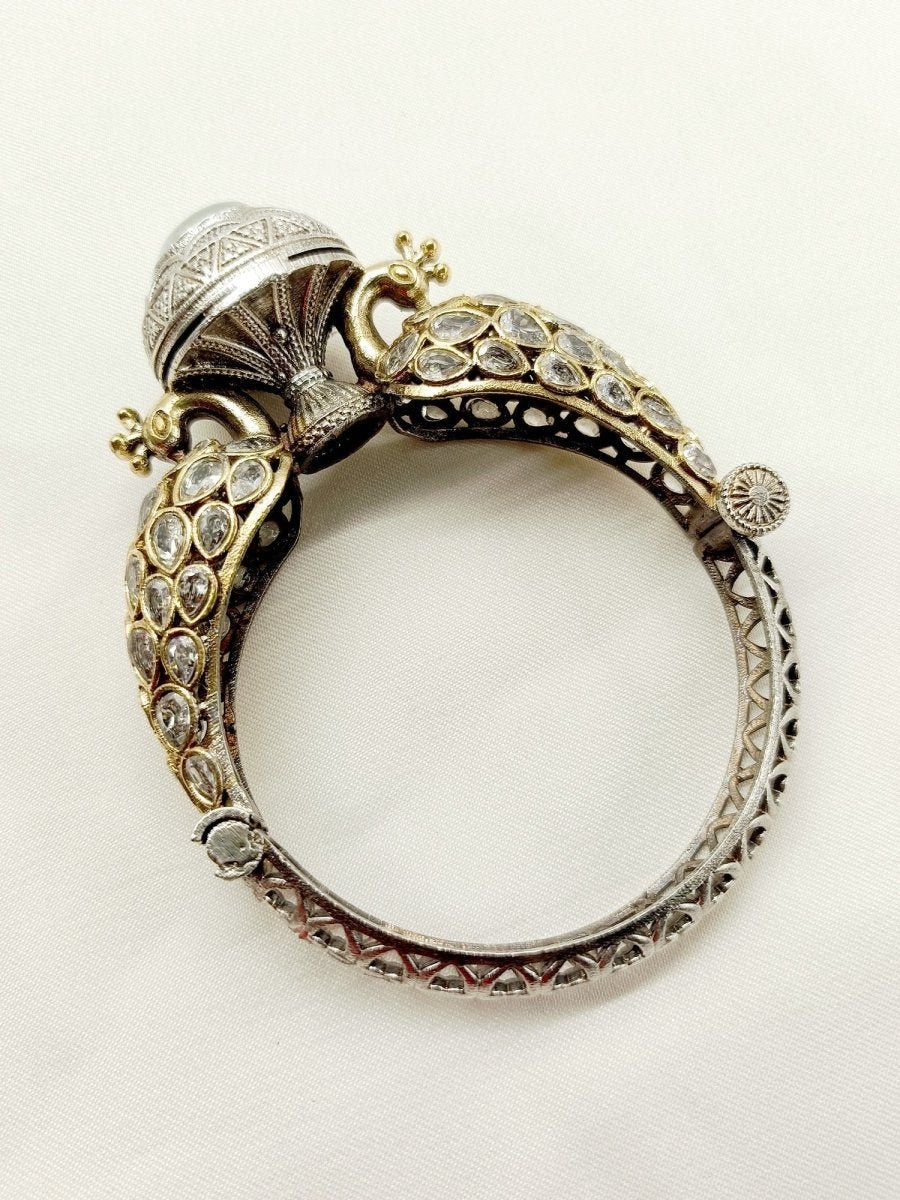 Aabirah White Peacock Oxidized Bracelet - House of Sarvati LLC
