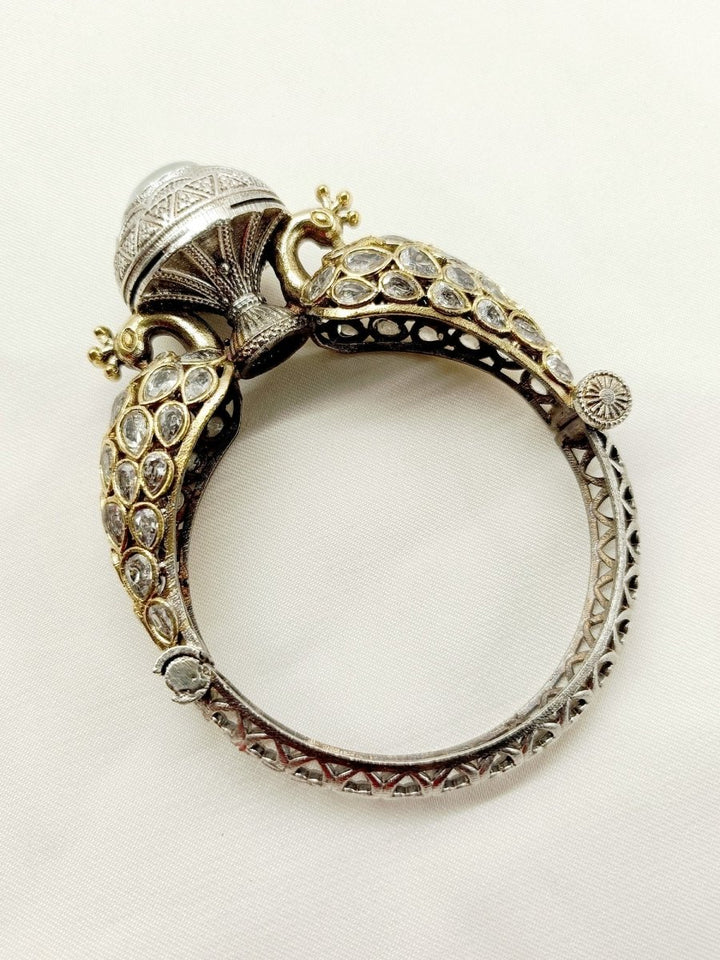 Aabirah White Peacock Oxidized Bracelet - House of Sarvati LLC