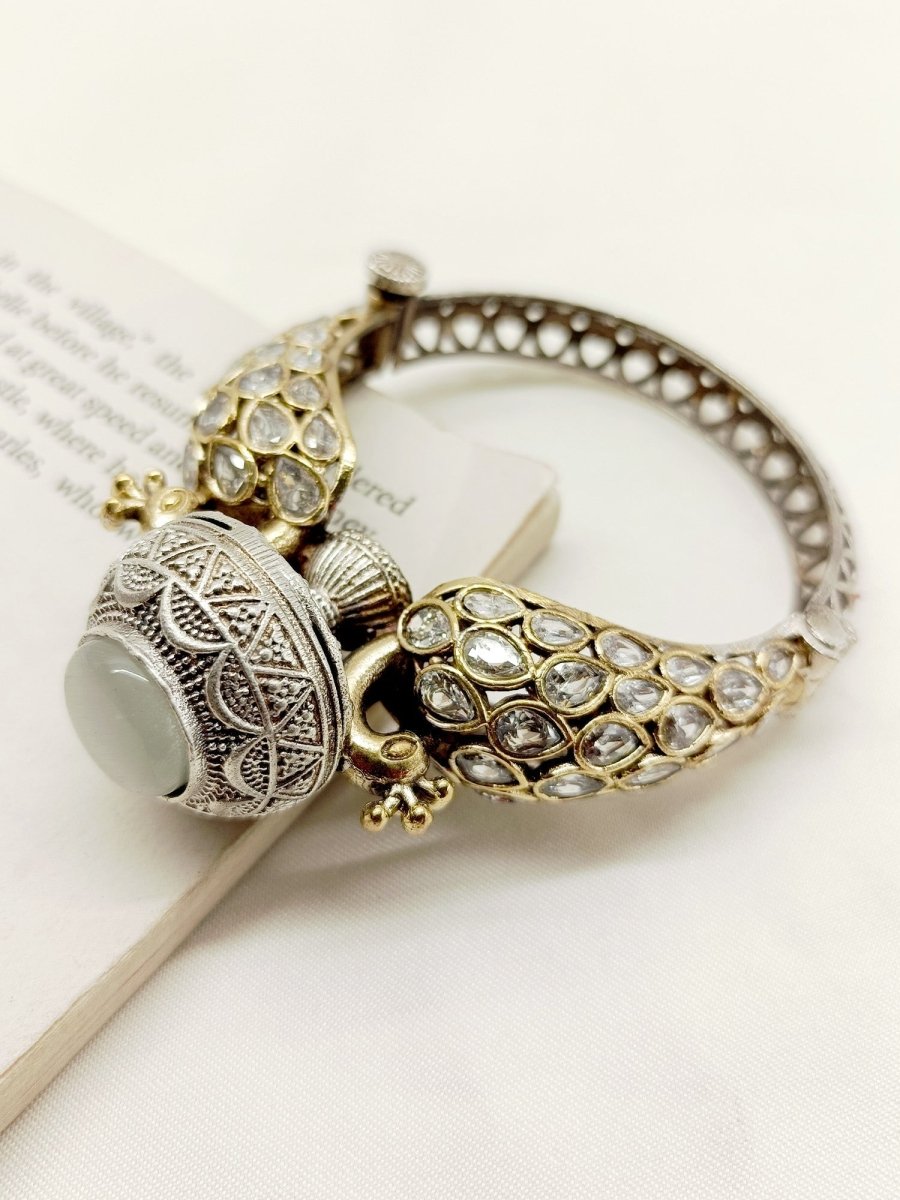 Aabirah White Peacock Oxidized Bracelet - House of Sarvati LLC