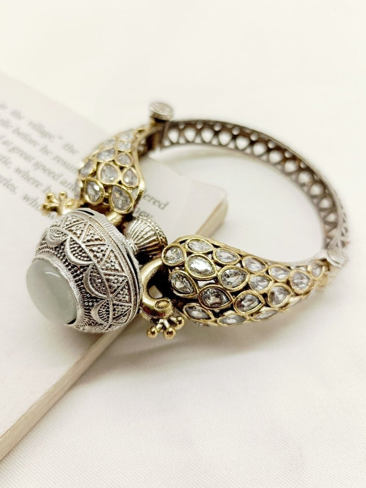 Aabirah White Peacock Oxidized Bracelet - House of Sarvati LLC