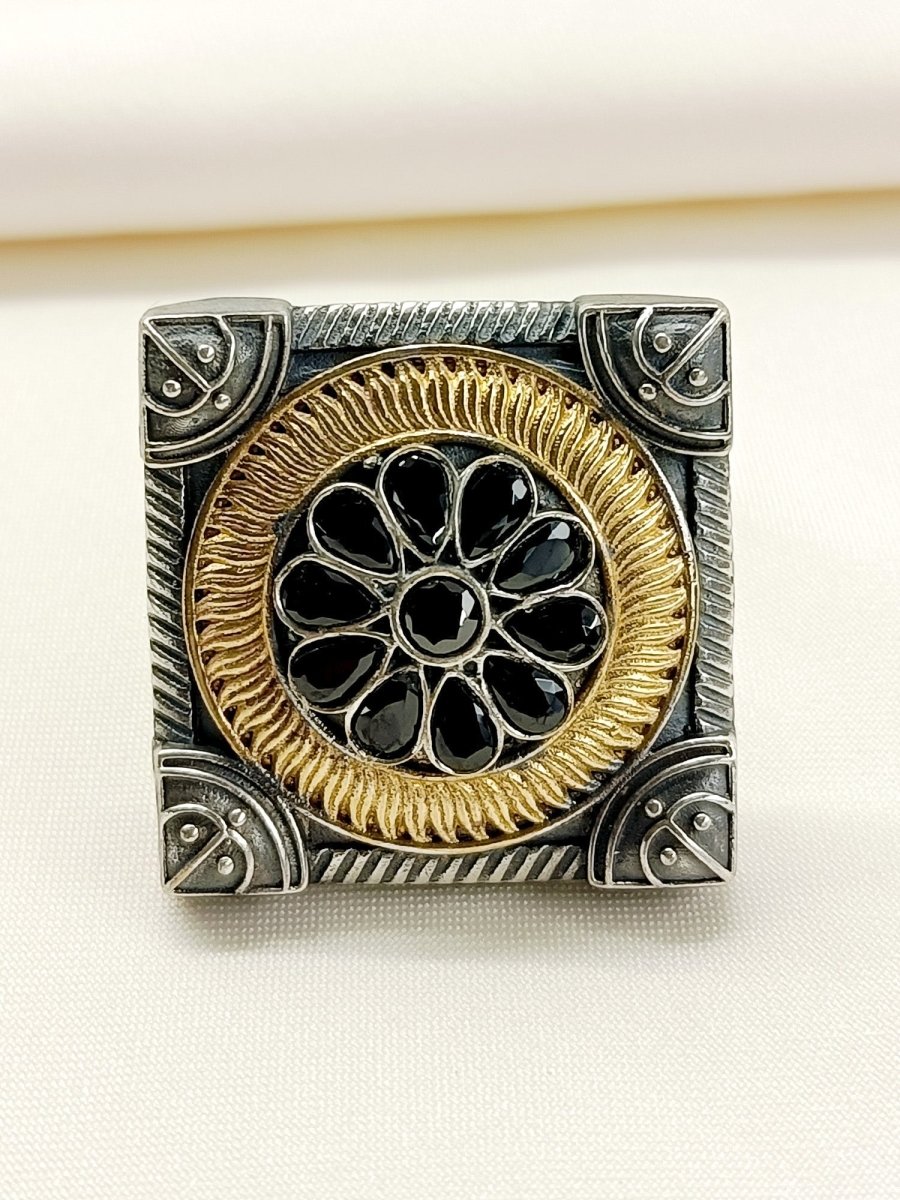 Aadhavi Black Oxidized Finger Ring - House of Sarvati LLC