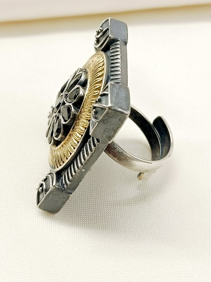 Aadhavi Black Oxidized Finger Ring - House of Sarvati LLC