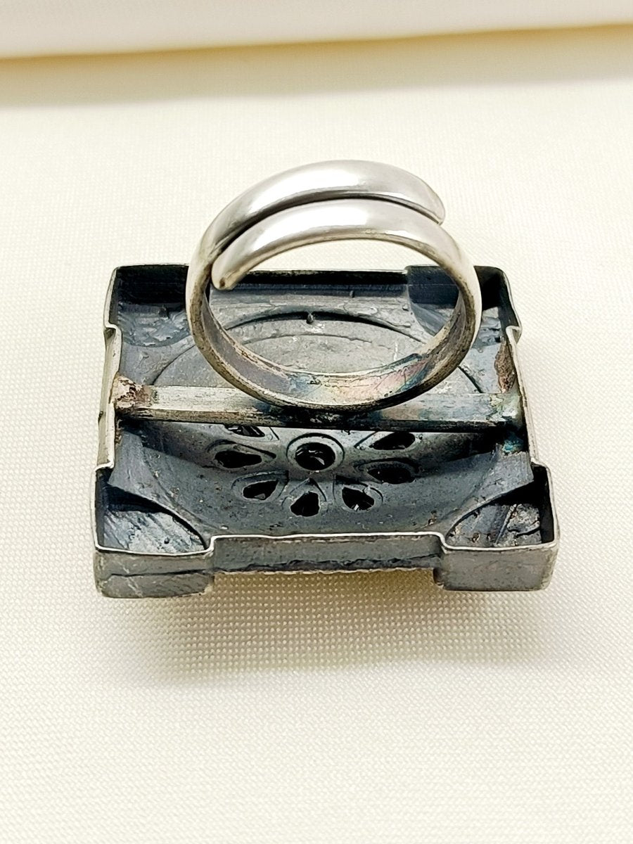 Aadhavi Black Oxidized Finger Ring - House of Sarvati LLC