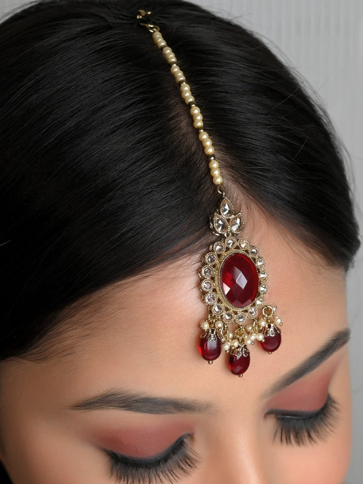 Aadhya Maroon Polki Choker Set - House of Sarvati LLC