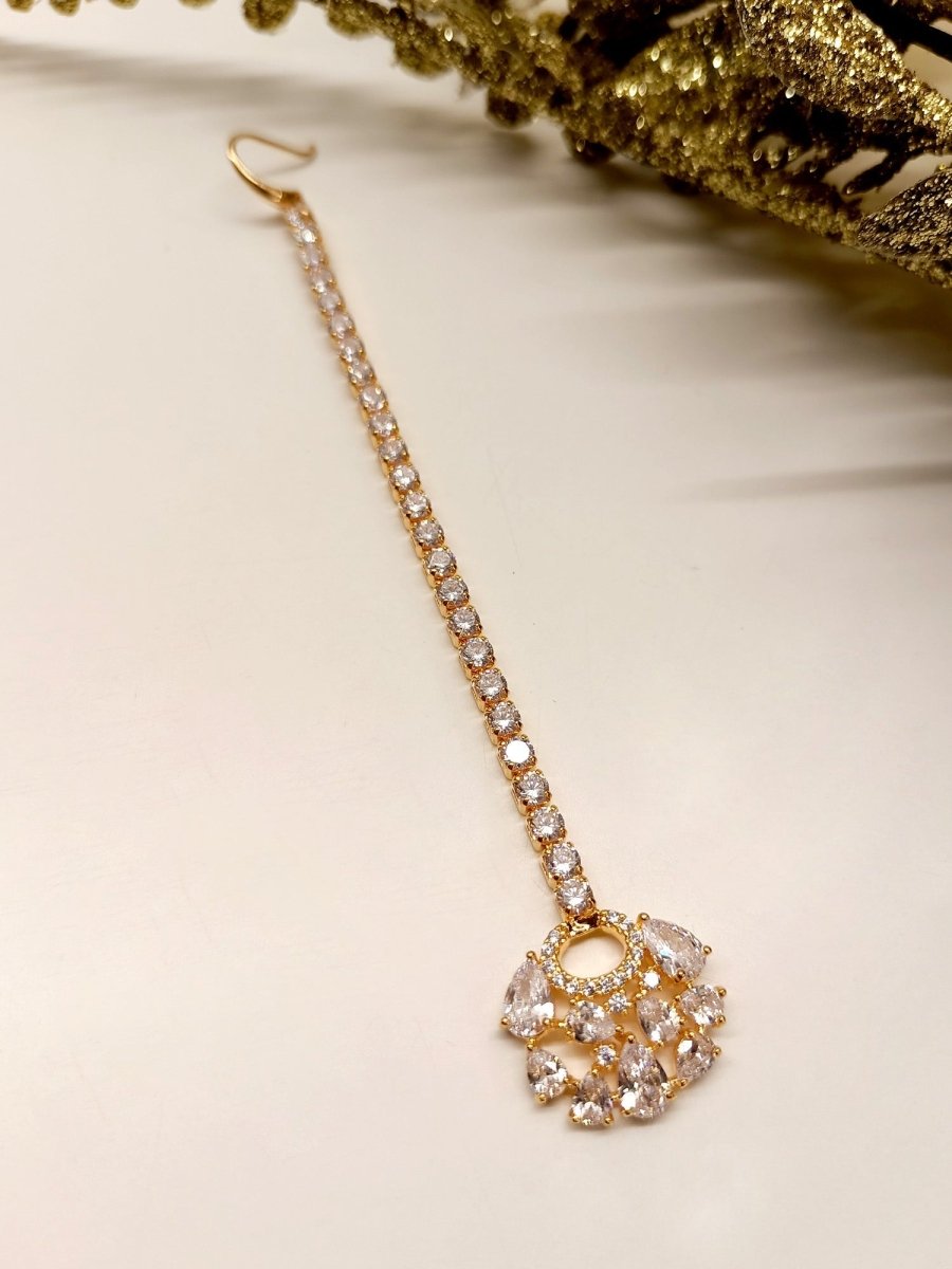 Aadila White American Diamond Maangtikka - House of Sarvati LLC