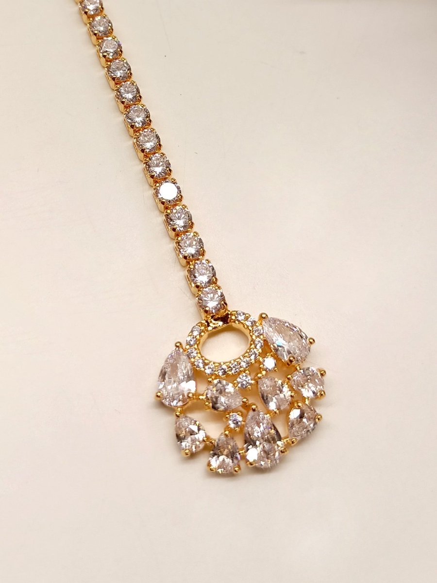 Aadila White American Diamond Maangtikka - House of Sarvati LLC