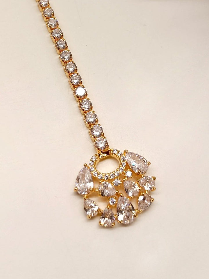 Aadila White American Diamond Maangtikka - House of Sarvati LLC