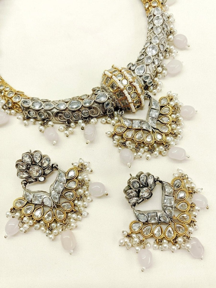 Aafia White Oxidized Necklace Set - House of Sarvati LLC