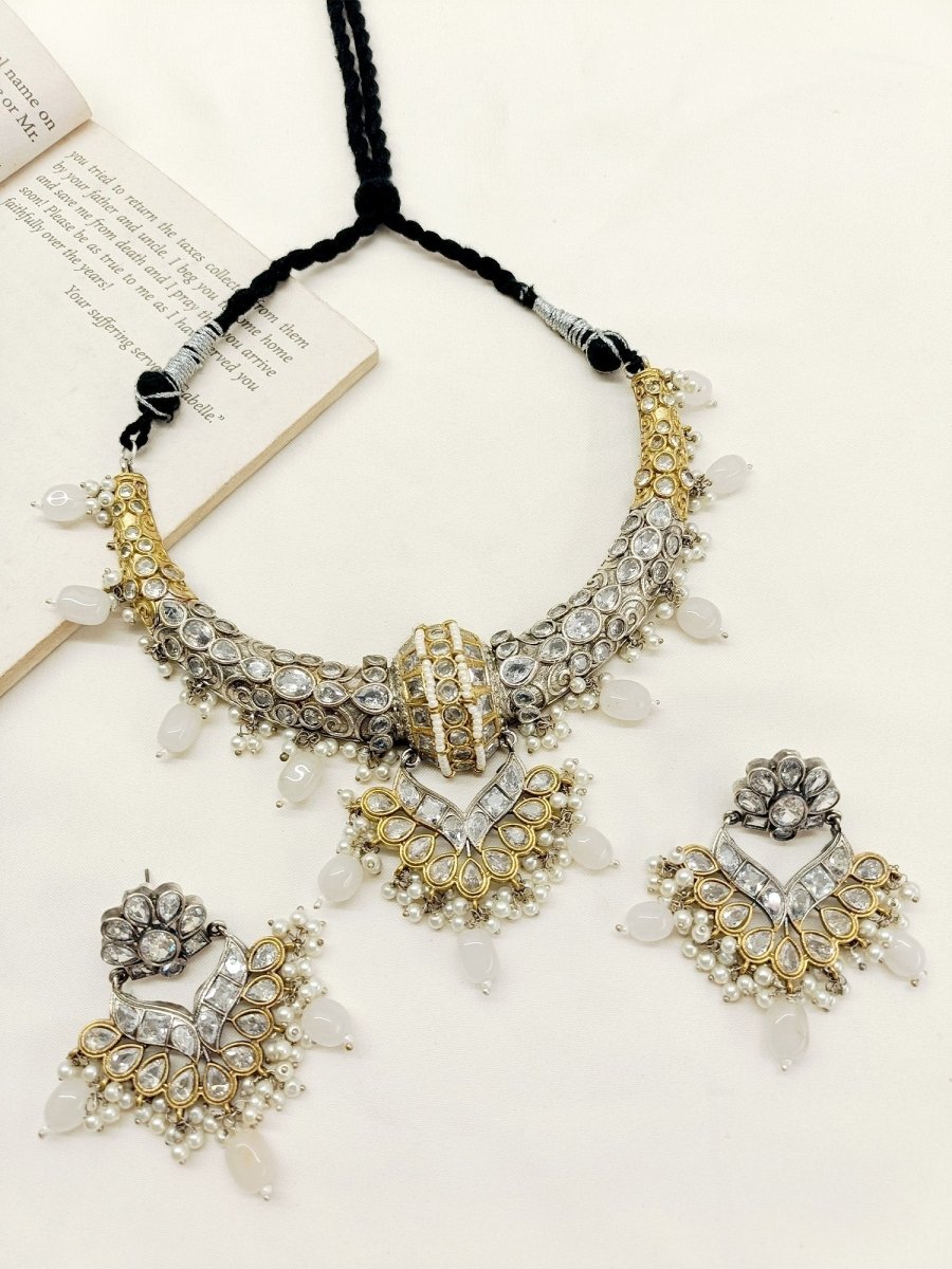 Aafia White Oxidized Necklace Set - House of Sarvati LLC