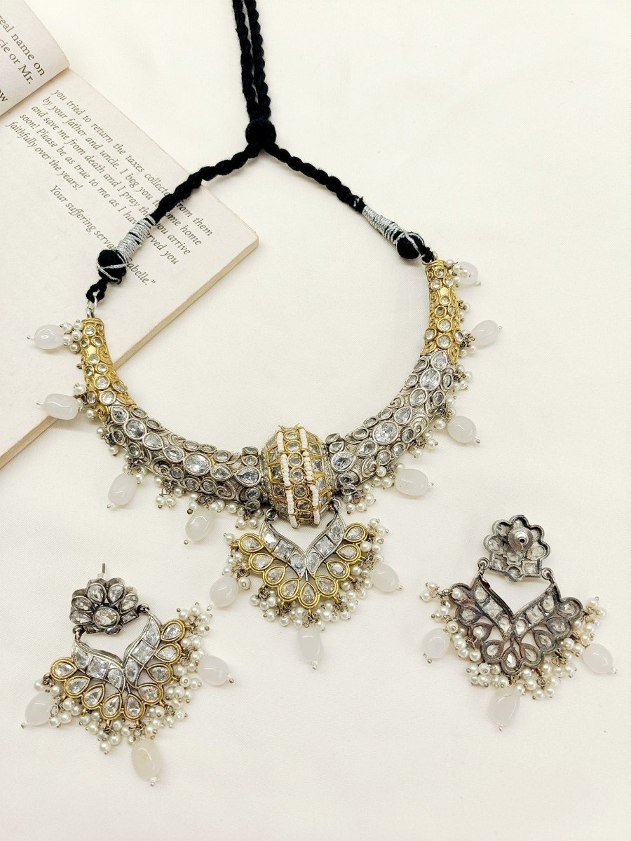 Aafia White Oxidized Necklace Set - House of Sarvati LLC