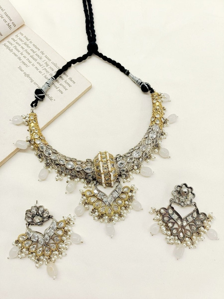 Aafia White Oxidized Necklace Set - House of Sarvati LLC