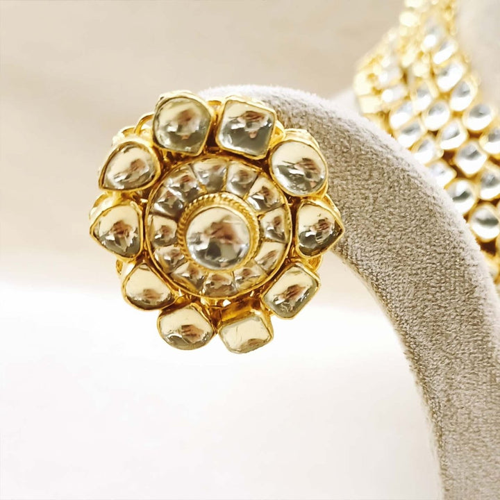 Aamira Golden Coloured Pachi Kundan Long Necklace Set - House of Sarvati LLC