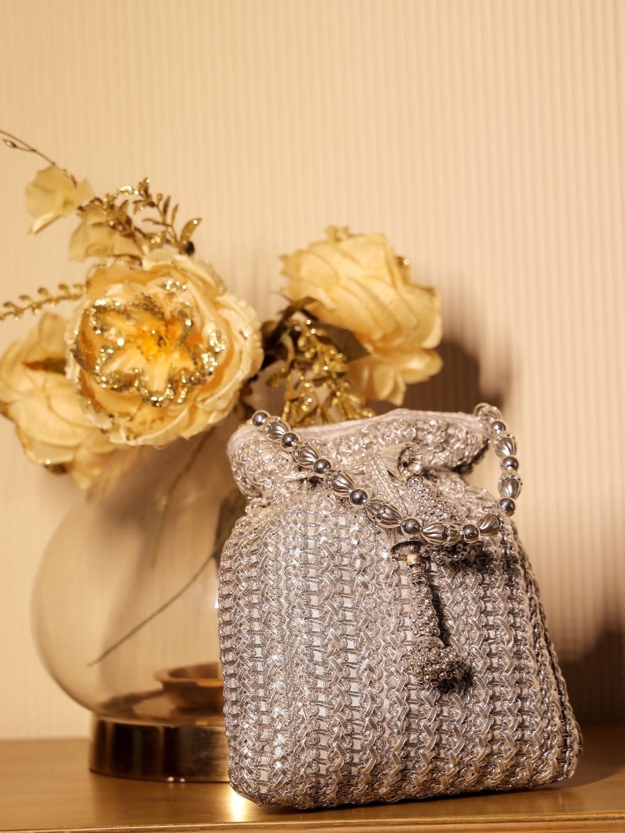 Aamisha Silver Potli Bag - House of Sarvati LLC