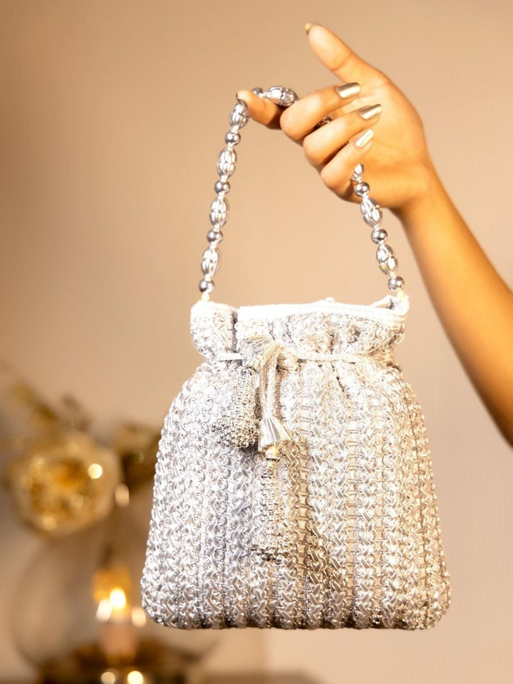 Aamisha Silver Potli Bag - House of Sarvati LLC