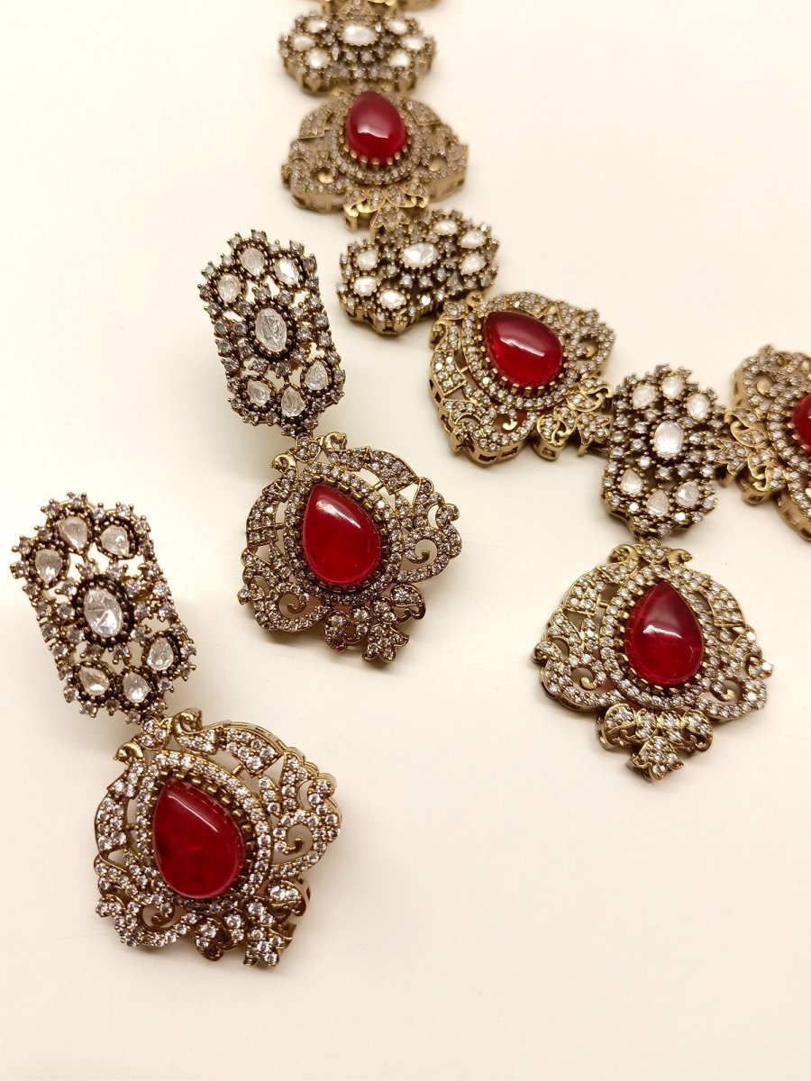 Aarna Red Victorian Necklace Set - House of Sarvati LLC