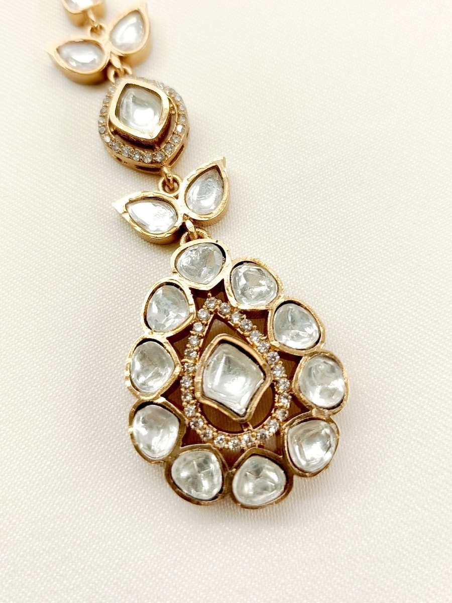 Abhigya White Kundan Maangteeka - House of Sarvati LLC