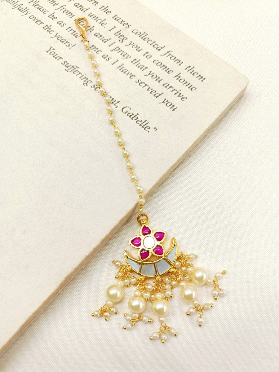 Abhikhya Majenta Kundan Maangtikka - House of Sarvati LLC