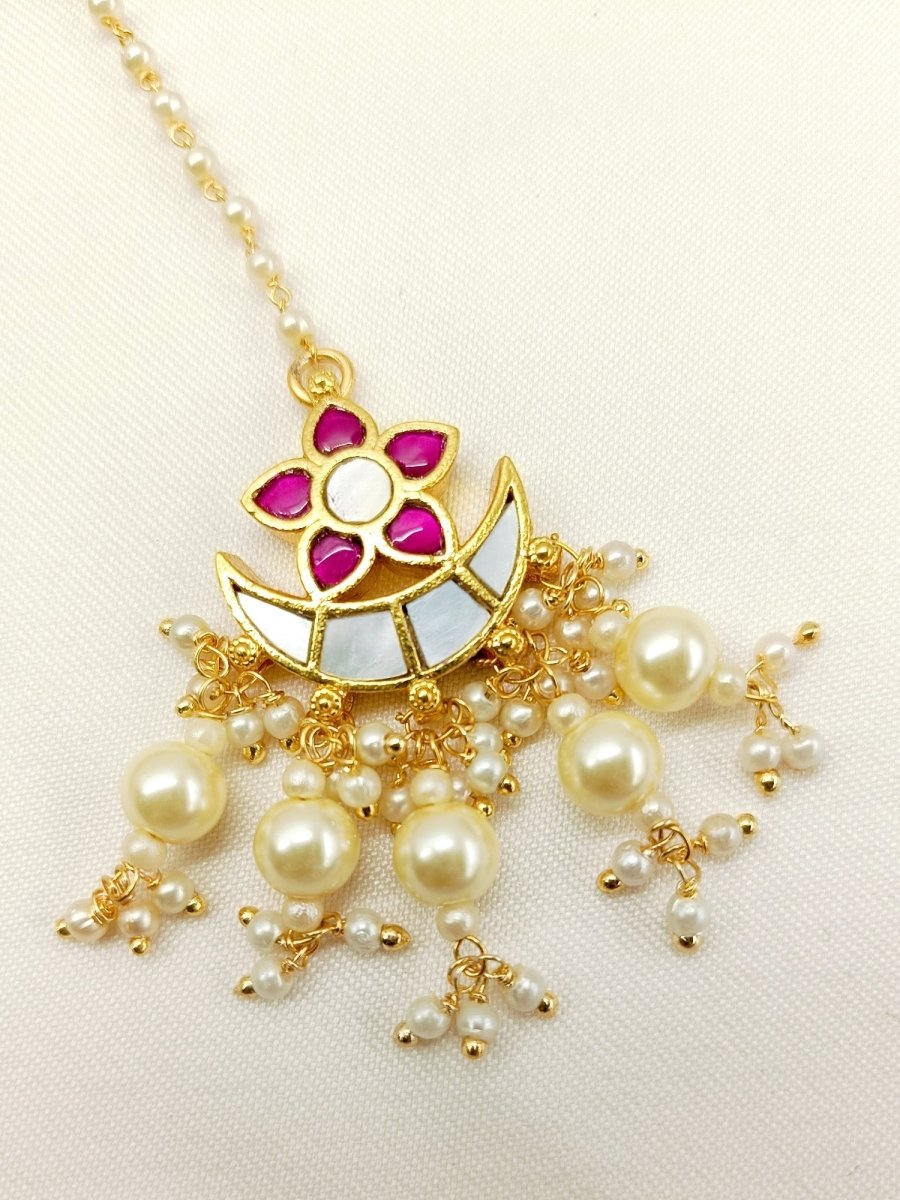Abhikhya Majenta Kundan Maangtikka - House of Sarvati LLC
