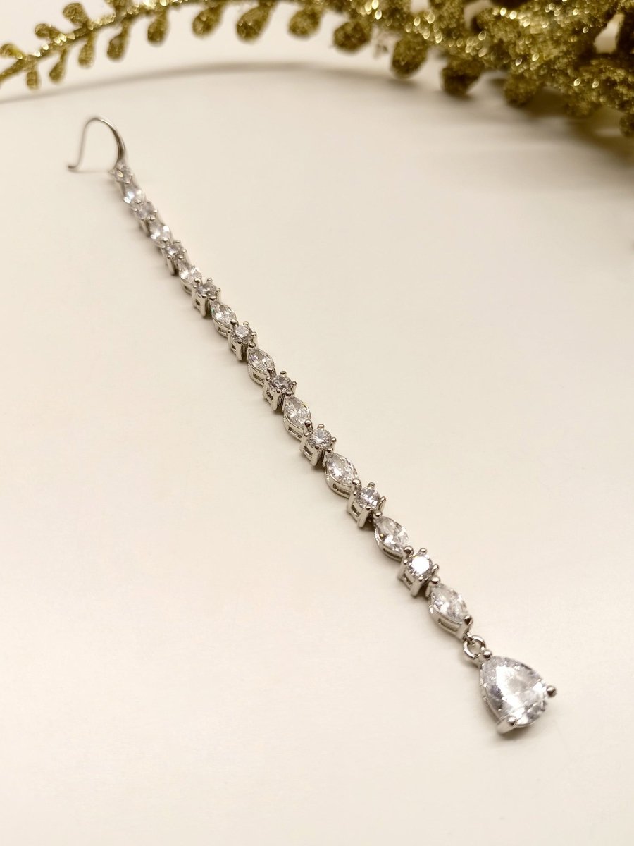 Abhilasha White American Diamond Maangtikka - House of Sarvati LLC