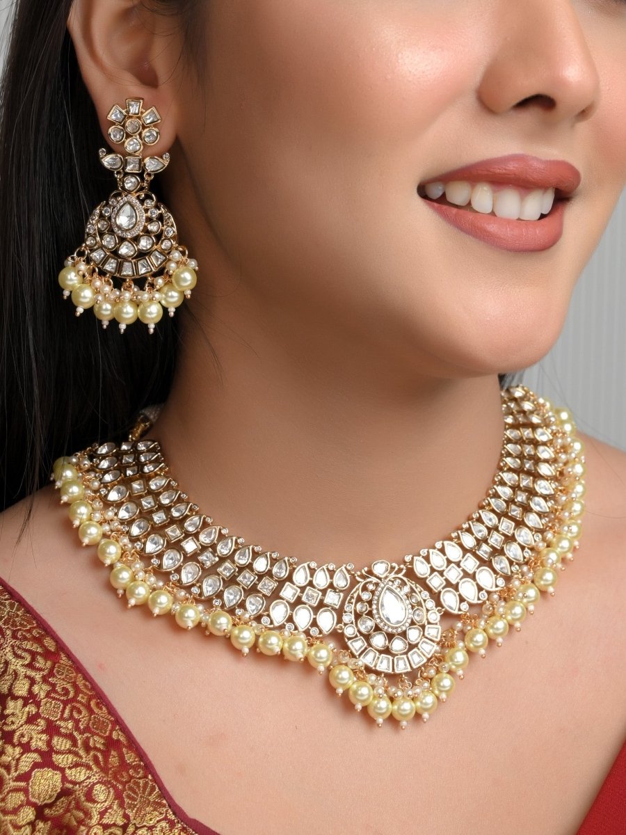 Adalyn White Kundan Necklace Set - House of Sarvati LLC