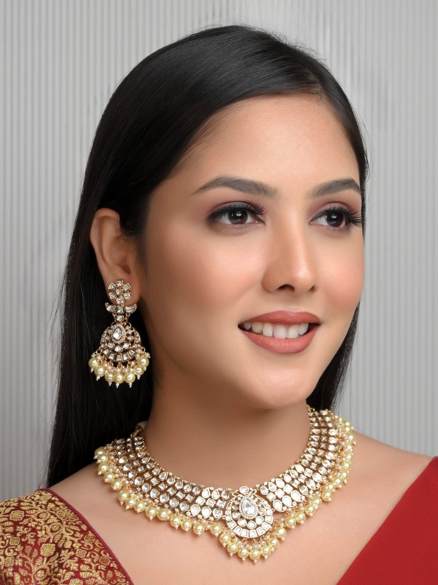 Adalyn White Kundan Necklace Set - House of Sarvati LLC