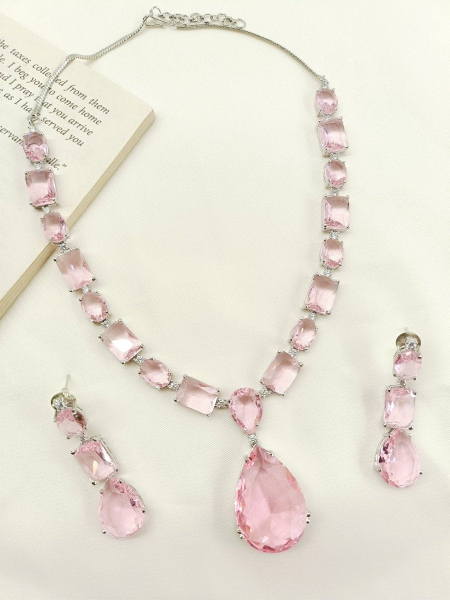 Adelina Pink Swarovski Stone Necklace Set - House of Sarvati LLC