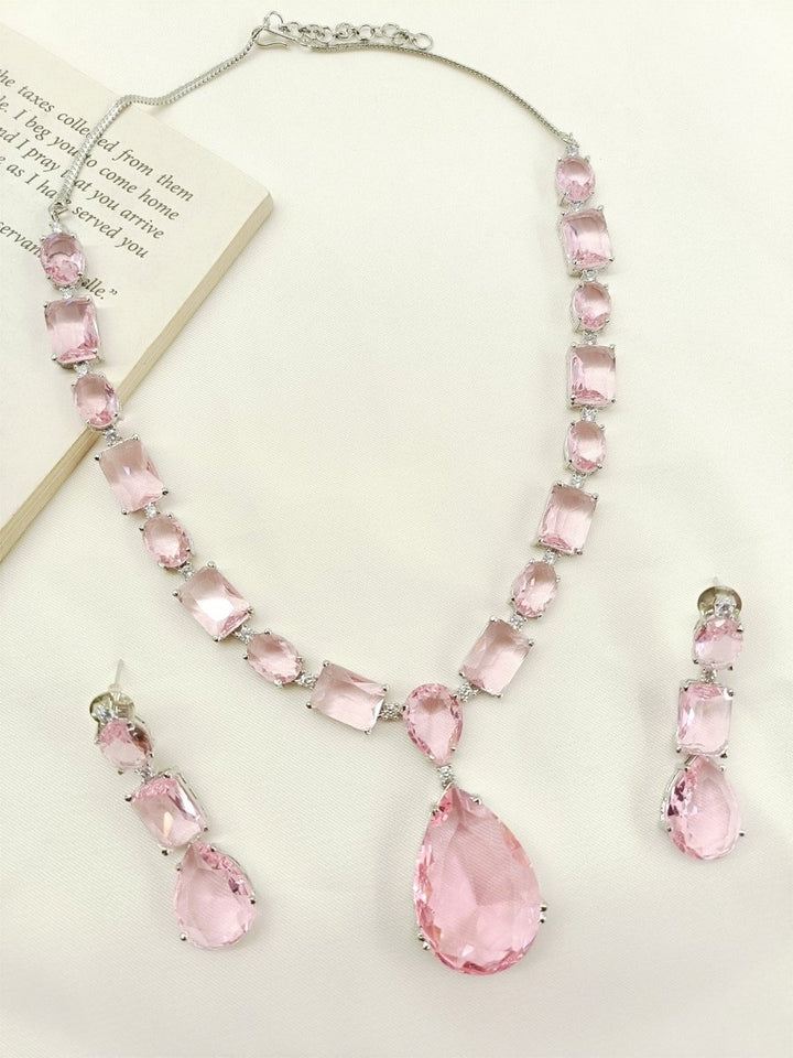 Adelina Pink Swarovski Stone Necklace Set - House of Sarvati LLC