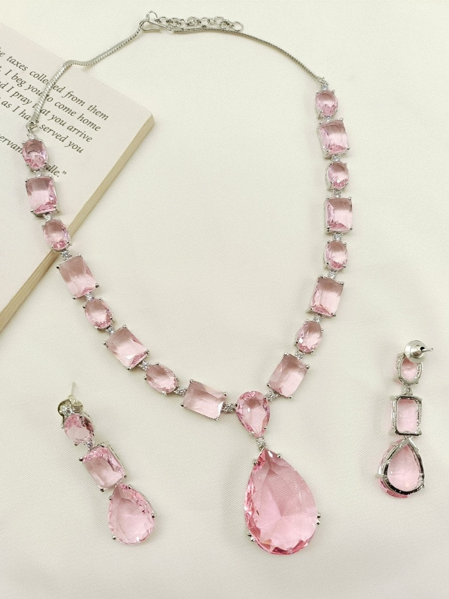 Adelina Pink Swarovski Stone Necklace Set - House of Sarvati LLC