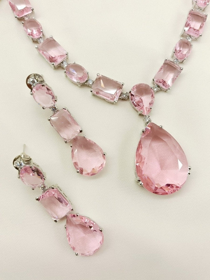 Adelina Pink Swarovski Stone Necklace Set - House of Sarvati LLC