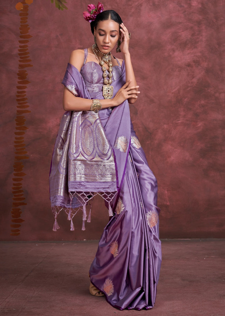Affair Purple Satin Silk Saree Handcrafted with a Lustrous Drape - House of Sarvati LLC