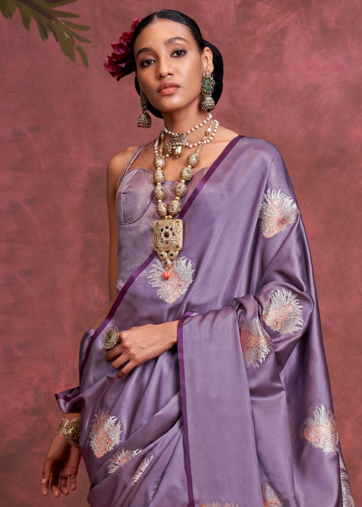 Affair Purple Satin Silk Saree Handcrafted with a Lustrous Drape - House of Sarvati LLC