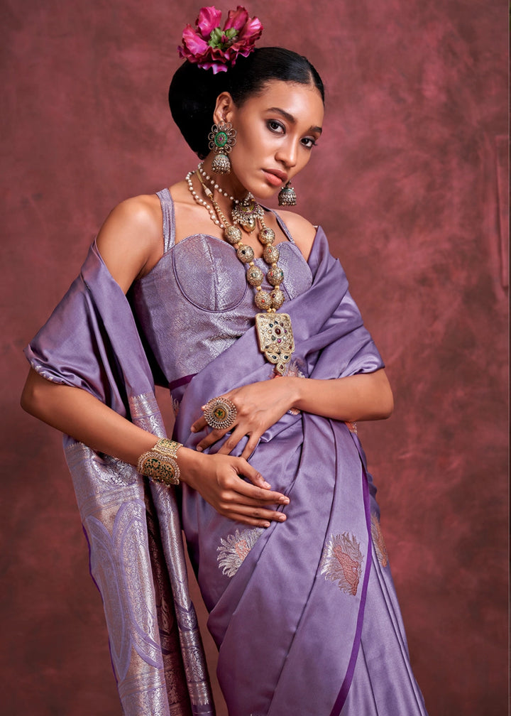 Affair Purple Satin Silk Saree Handcrafted with a Lustrous Drape - House of Sarvati LLC