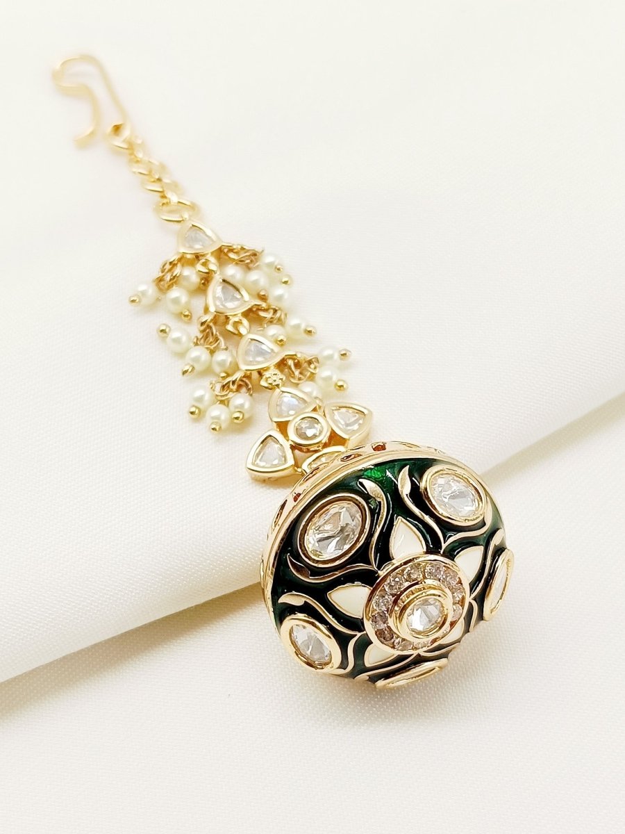 Agam Green Kundan Borla - House of Sarvati LLC