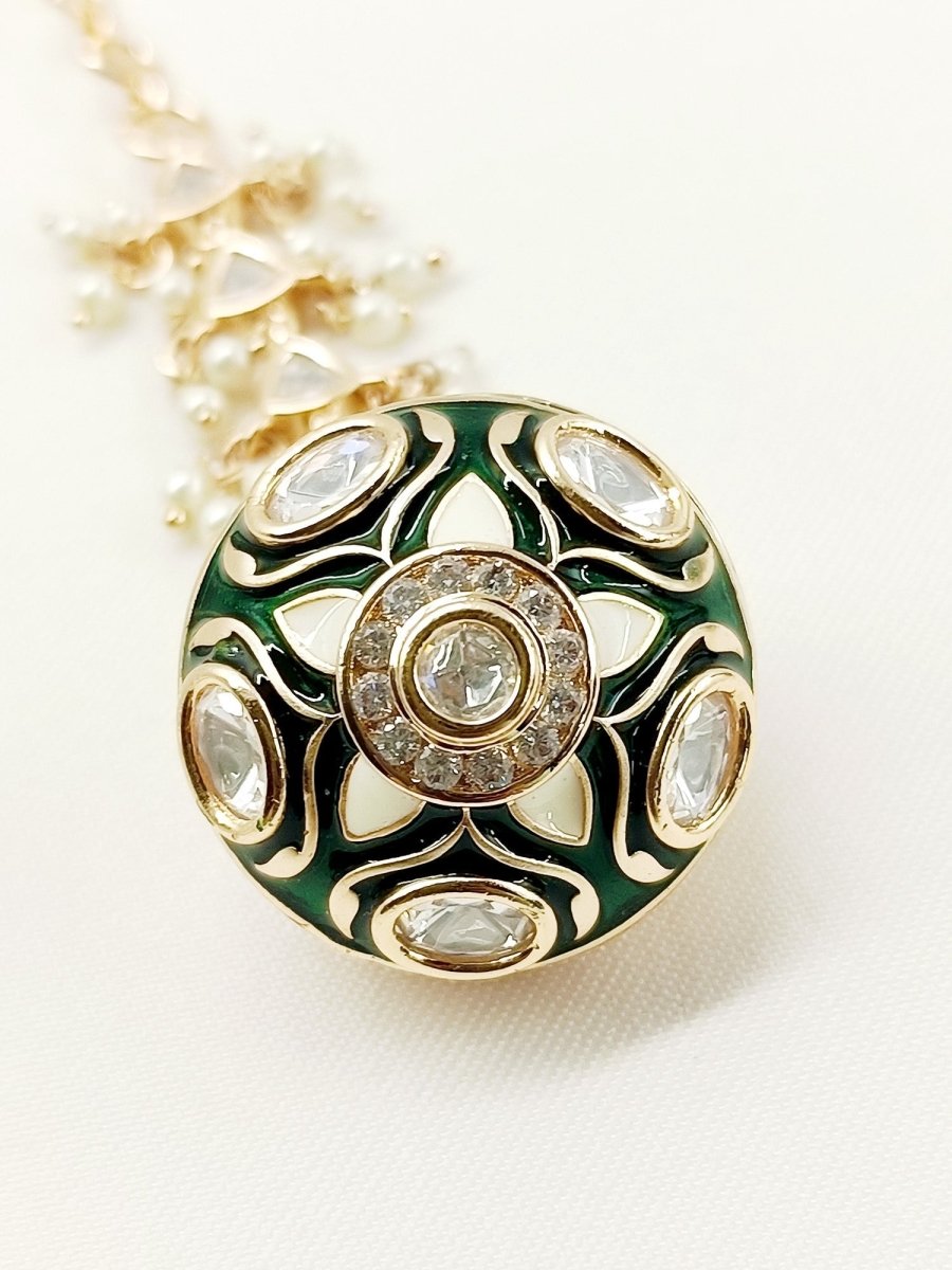 Agam Green Kundan Borla - House of Sarvati LLC