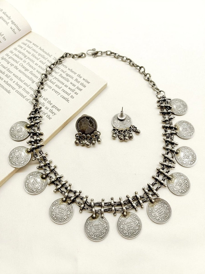 Ajuri German Silver Oxidized Necklace Set - House of Sarvati LLC