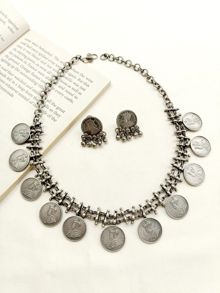 Ajuri German Silver Oxidized Necklace Set - House of Sarvati LLC
