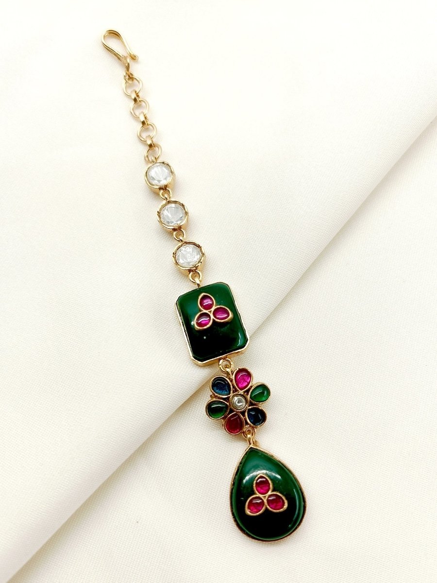 Akuti Green Kundan Maangteeka - House of Sarvati LLC