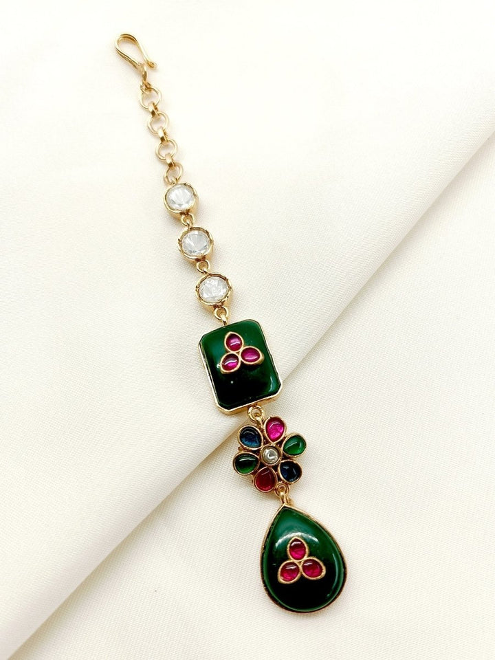Akuti Green Kundan Maangteeka - House of Sarvati LLC