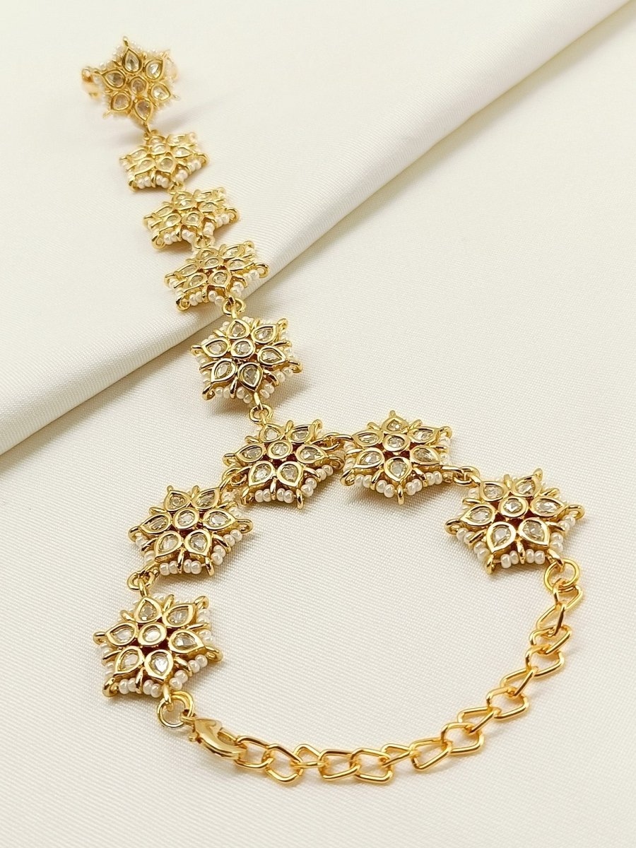 Alfaaz White Gold Plated Kundan Hathphool [Price Is For Single Piece] - House of Sarvati LLC