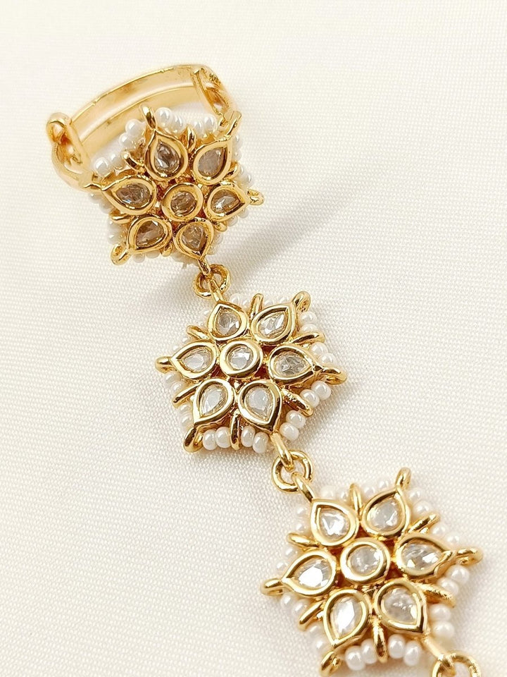 Alfaaz White Gold Plated Kundan Hathphool [Price Is For Single Piece] - House of Sarvati LLC